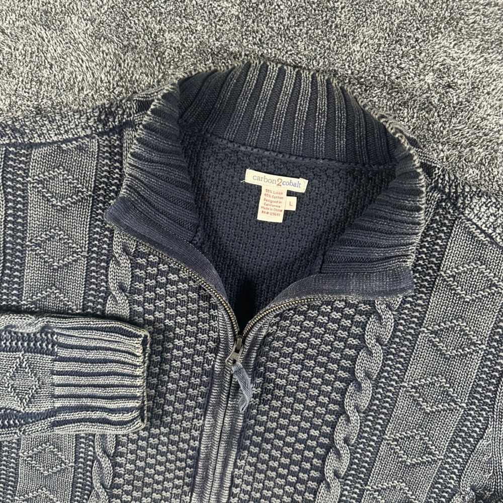 Carbon 2 Cobalt Sweater Mens Large Blue Full Zip Cable Knit Stavanger Fisherman